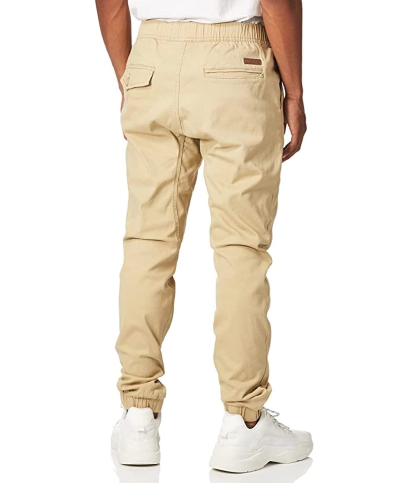 WT02 Young Menâ€™s Jogger Pants In Basic Solid Colors and Stretch Twill Fabric Pants, -light khaki, XX-Large - Image 3